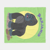 Cute happy big gorilla cartoon illustratie fleece deken (Voorkant (Horizontaal))