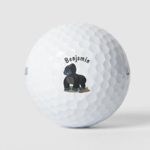 Cute happy big gorilla cartoon illustratie golfballen