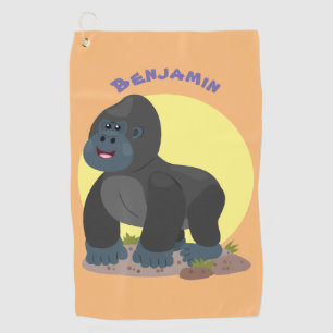 Cute happy big gorilla cartoon illustratie golfhanddoek