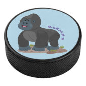 Cute happy big gorilla cartoon illustratie hockey puck (3/4)