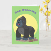 Cute happy big gorilla cartoon illustratie kaart (Gele Bloem)