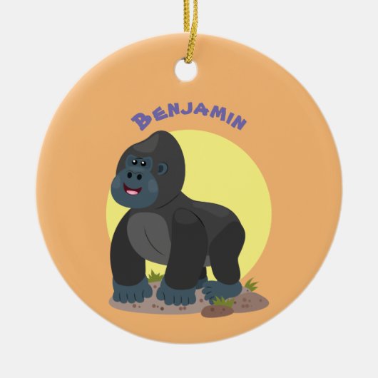 Cute happy big gorilla cartoon illustratie keramisch ornament (Voorkant)