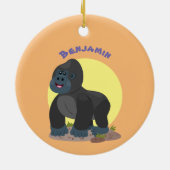 Cute happy big gorilla cartoon illustratie keramisch ornament (Achterkant)