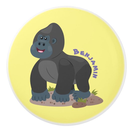 Cute happy big gorilla cartoon illustratie keramische knop (Voorkant)