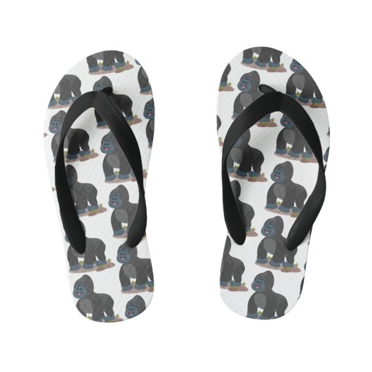 Cute happy big gorilla cartoon illustratie kinder teenslippers (Voetbed)