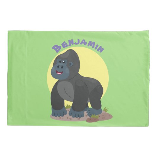Cute happy big gorilla cartoon illustratie kussensloop (Achterkant)