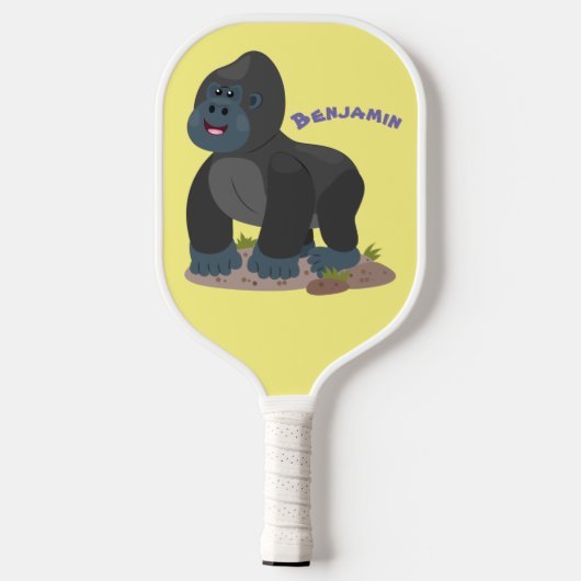 Cute happy big gorilla cartoon illustratie pickleball paddle (Achterkant)