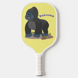 Cute happy big gorilla cartoon illustratie pickleball paddle