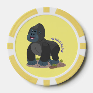 Cute happy big gorilla cartoon illustratie poker chips