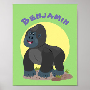 Cute happy big gorilla cartoon illustratie poster