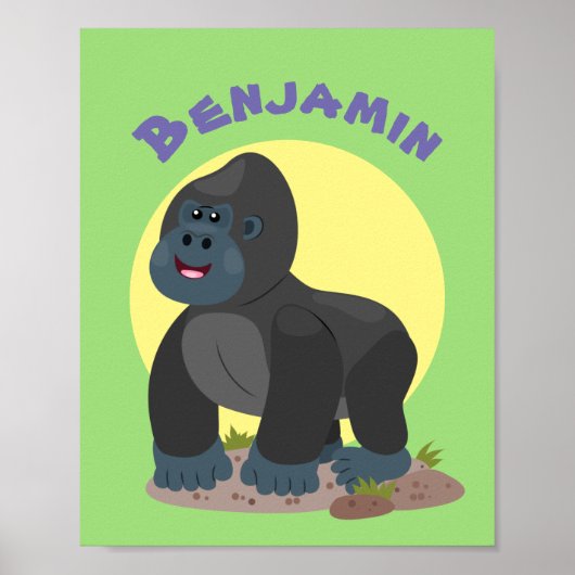 Cute happy big gorilla cartoon illustratie poster (Voorkant)