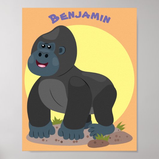 Cute happy big gorilla cartoon illustratie poster (Voorkant)