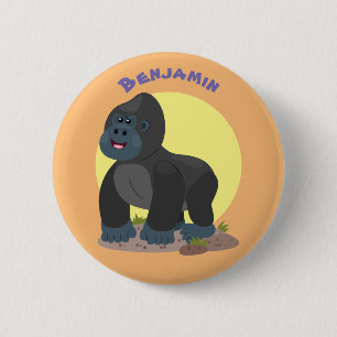 Cute happy big gorilla cartoon illustratie ronde button 5,7 cm