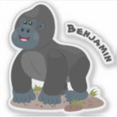 Cute happy big gorilla cartoon illustratie sticker (Voorkant)