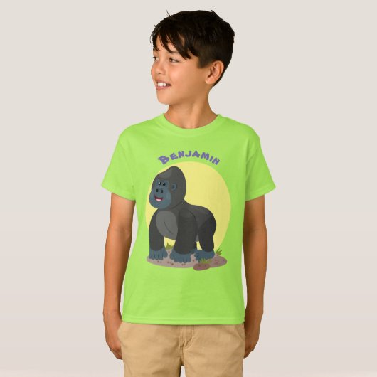 Cute happy big gorilla cartoon illustratie t-shirt (Voorkant volledig)