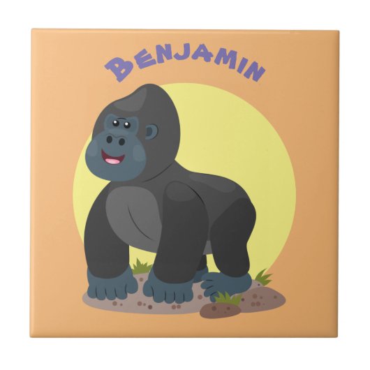 Cute happy big gorilla cartoon illustratie tegeltje (Voorkant)