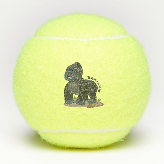 Cute happy big gorilla cartoon illustratie tennisballen (Voorkant)