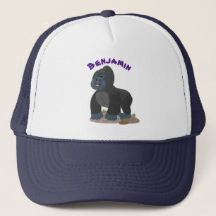 Cute happy big gorilla cartoon illustratie trucker pet