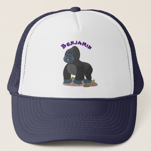 Cute happy big gorilla cartoon illustratie trucker pet (Voorkant)