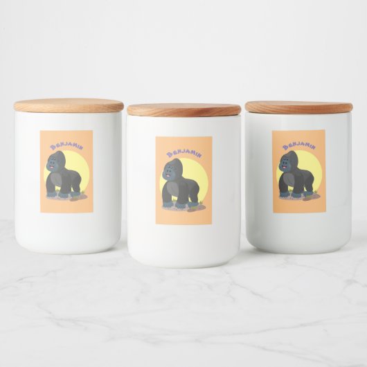 Cute happy big gorilla cartoon illustratie voedselcontainer etiket (Flessen)