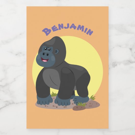 Cute happy big gorilla cartoon illustratie voedselcontainer etiket (Enkel label)