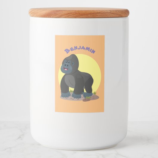 Cute happy big gorilla cartoon illustratie voedselcontainer etiket (Voorkant)