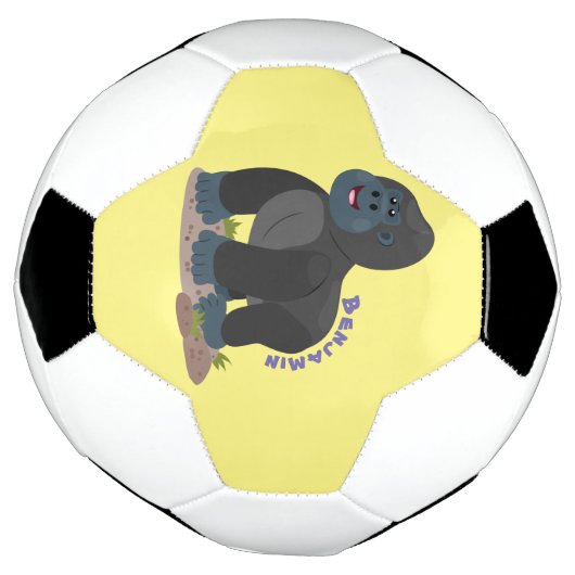 Cute happy big gorilla cartoon illustratie voetbal (Gedraaid)