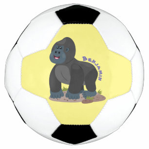 Cute happy big gorilla cartoon illustratie voetbal