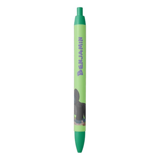 Cute happy big gorilla cartoon illustratie zwarte inkt pen (Voorkant Verticaal)