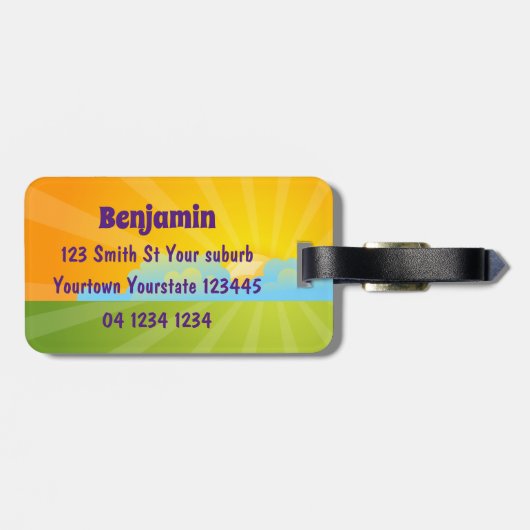 Cute happy billy cartoon bagagelabel (Achterkant horizontaal)