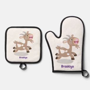 Cute happy billy cartoon ovenwant & pannenlap set