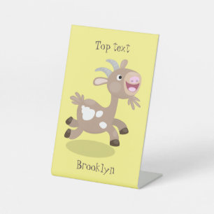 Cute happy billy cartoon reclamebord met voetstuk