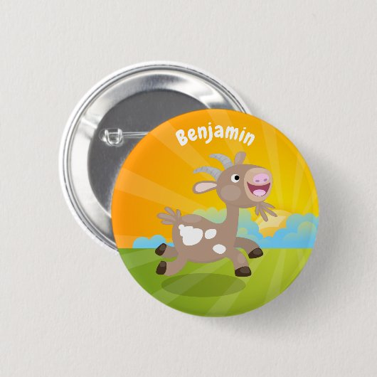 Cute happy billy cartoon ronde button 5,7 cm (Voorkant /achterkant)