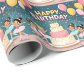 Cute Happy Birthday ballerina theme Cadeaupapier (Rol Hoek)