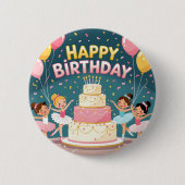 Cute Happy Birthday ballerina theme Ronde Button 5,7 Cm (Voorkant)