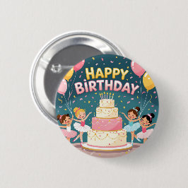 Cute Happy Birthday ballerina theme Ronde Button 5,7 Cm