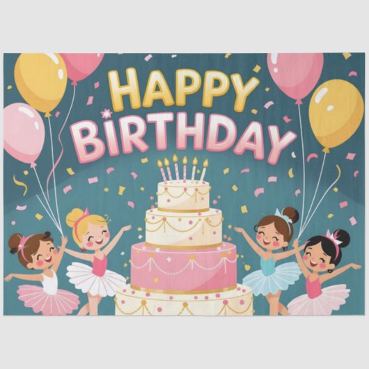 Cute Happy Birthday ballerina theme Tissuepapier (Voorkant)