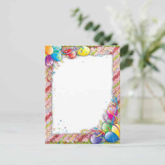 Cute Happy Birthday-ballongrens Briefkaart (Staand voorkant)