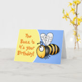 Cute happy birthday bee cartoon illustraties kaart (Gele Bloem)