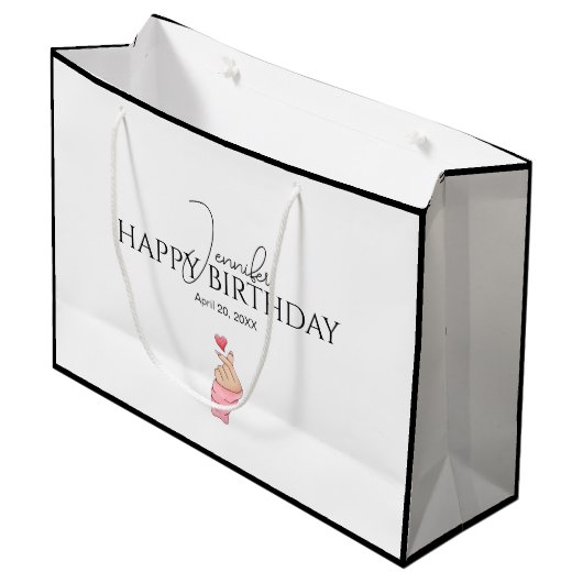 Cute Happy Birthday Black & White Groot Cadeauzakje (Voorkant Gekanteld)
