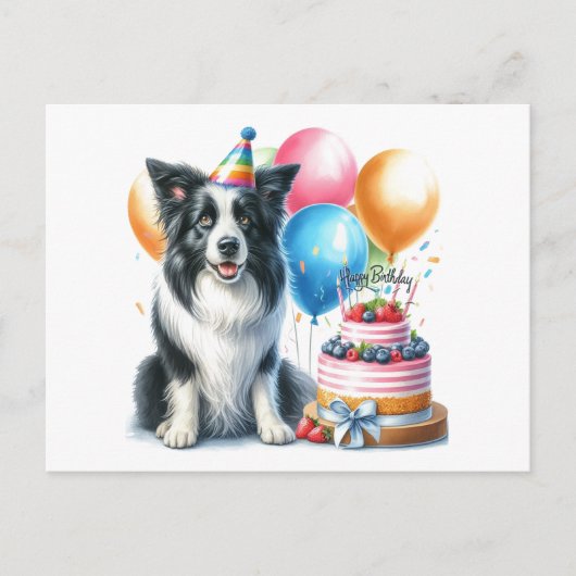 Cute Happy Birthday Border Collie Ansichtkaart Briefkaart (Voorkant)