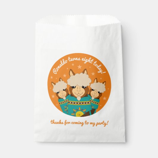 Cute Happy Birthday Boy Alpacas in Blauwgroen Sera Bedankzakje (Voorkant)