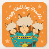 Cute Happy Birthday Boy Alpacas in Blauwgroen Sera Kartonnen Onderzetters (Voorkant)
