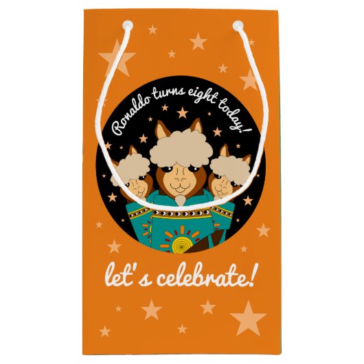 Cute Happy Birthday Boy Alpacas in Blauwgroen Sera Klein Cadeauzakje (Achterkant)