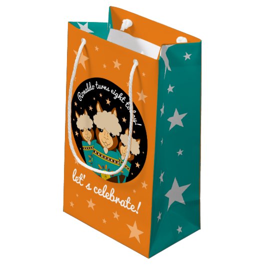 Cute Happy Birthday Boy Alpacas in Blauwgroen Sera Klein Cadeauzakje (Achterkant Gekanteld)