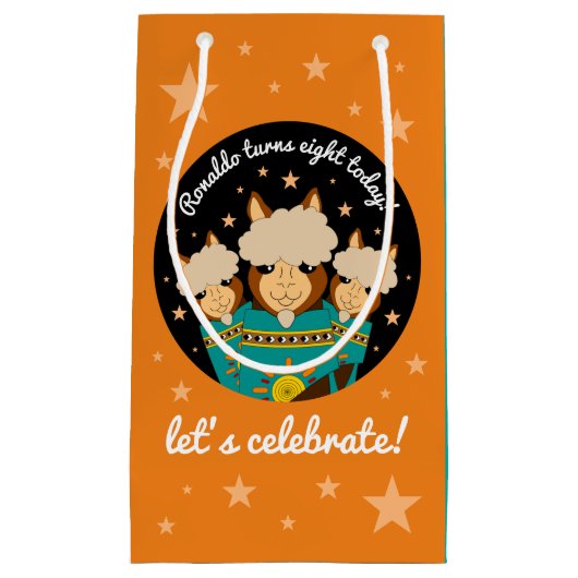 Cute Happy Birthday Boy Alpacas in Blauwgroen Sera Klein Cadeauzakje (Voorkant)