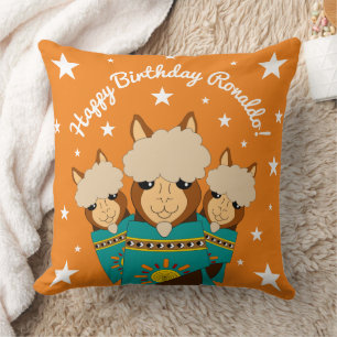 Cute Happy Birthday Boy Alpacas in Blauwgroen Sera Kussen