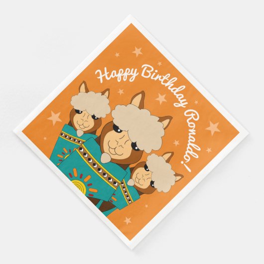 Cute Happy Birthday Boy Alpacas in Blauwgroen Sera Servet (Hoek)