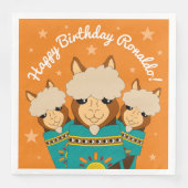 Cute Happy Birthday Boy Alpacas in Blauwgroen Sera Servet (Voorkant)