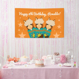 Cute Happy Birthday Boy Alpacas in Blauwgroen Sera Spandoek
